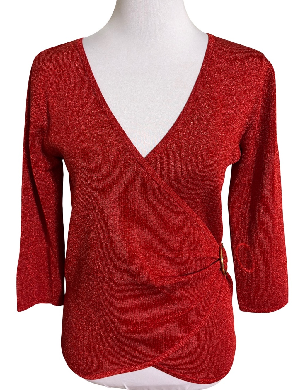 Joseph A Red Metallic Wrap-Style Blouse